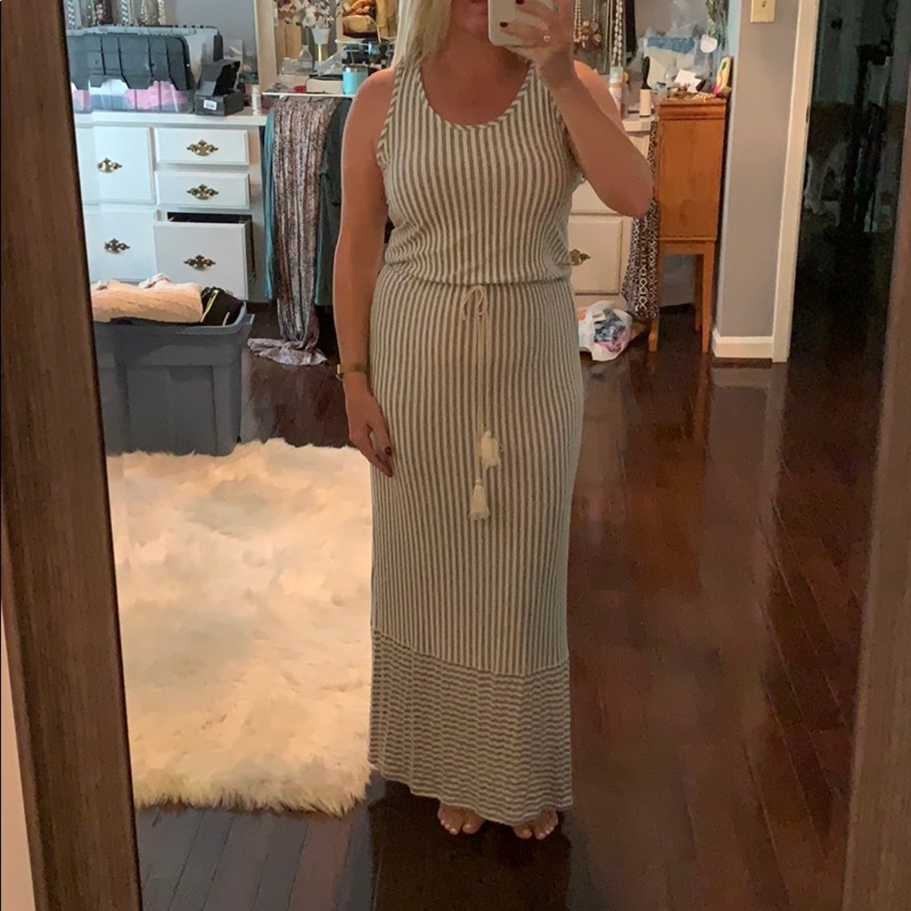 Grey White Striped Maxi Dress
